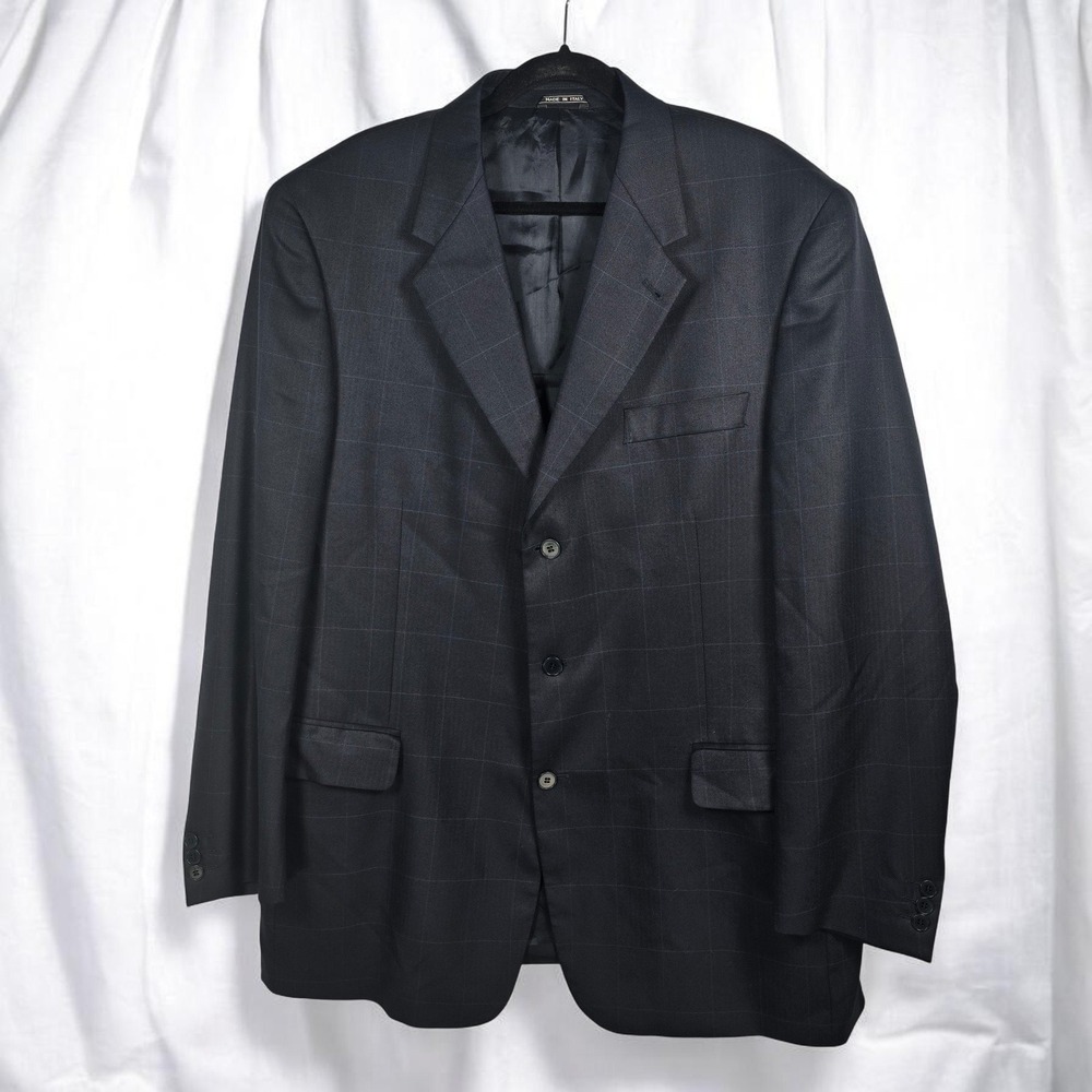 Today's Man Ethomas Silk Wool Blend Men Blazer Size 46L Black Blue Made in Italy